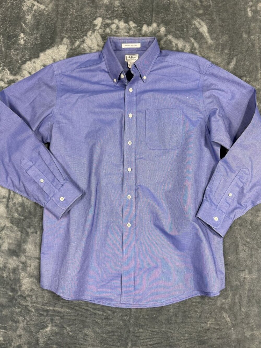 L.L. Bean Mens Blue Wrinkle-Resistant Long Sleeve Dress Shirt 16.5-34